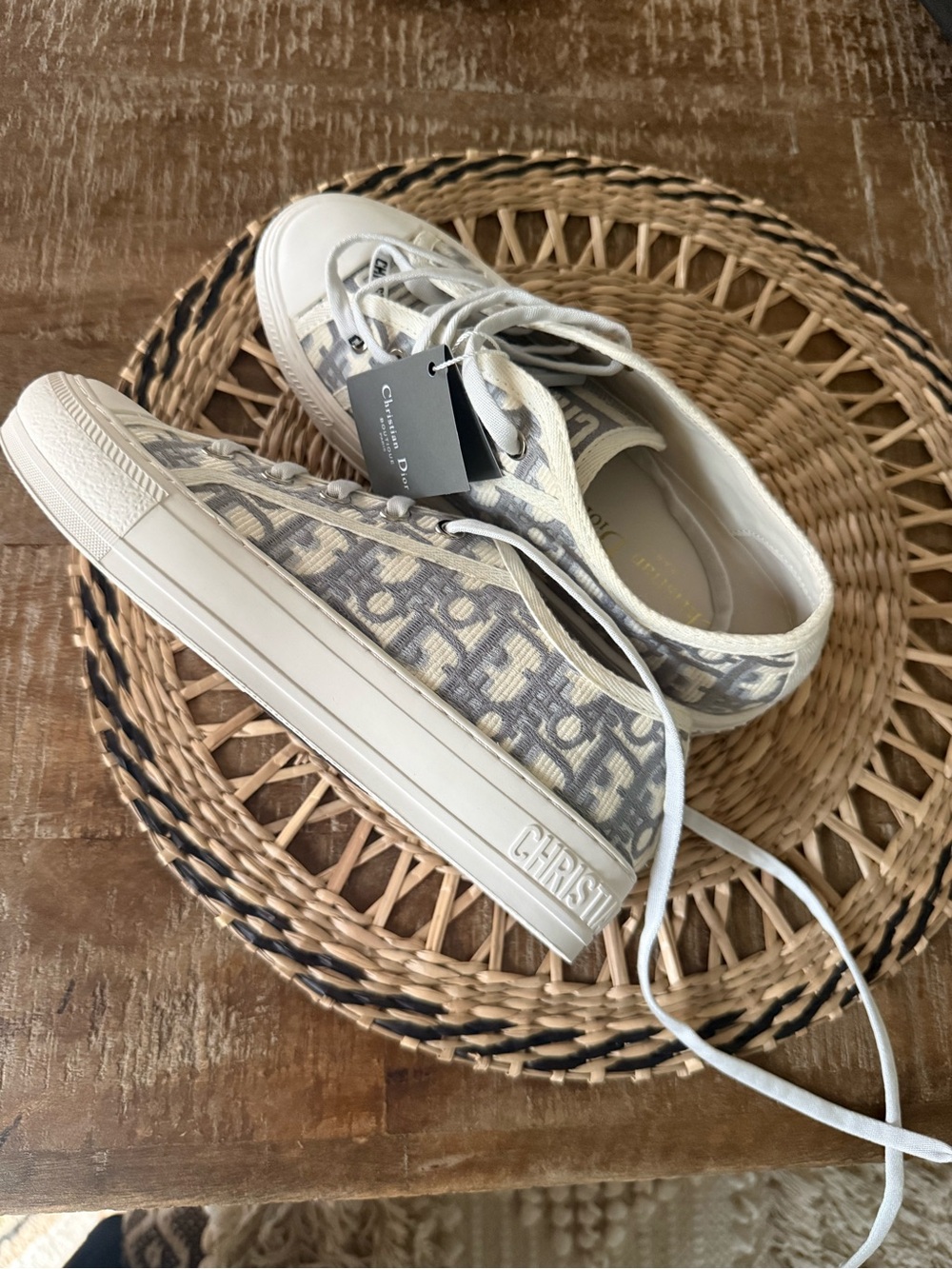 Dior Gray Logo Canvas Low-Top Sneakers - Picture 2 of 4
